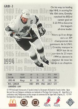 1999-00 Upper Deck Retro McDonald's - The Great Career #GR81-3 Wayne Gretzky Back