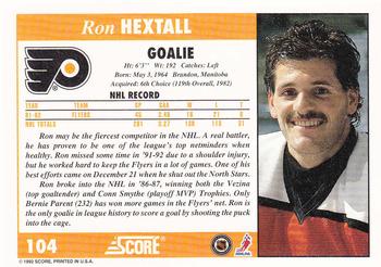 1992-93 Score #104 Ron Hextall Back