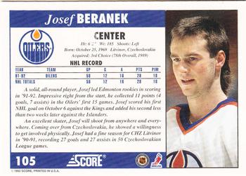 1992-93 Score #105 Josef Beranek Back