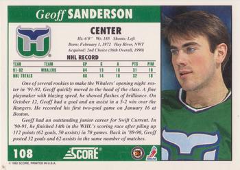 1992-93 Score #108 Geoff Sanderson Back