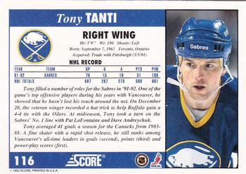 1992-93 Score #116 Tony Tanti Back