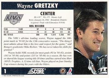 1992-93 Score #1 Wayne Gretzky Back