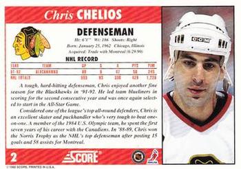 1992-93 Score #2 Chris Chelios Back