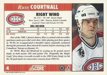 1992-93 Score #4 Russ Courtnall Back
