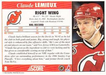 1992-93 Score #8 Claude Lemieux Back