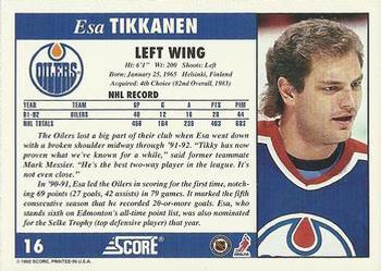 1992-93 Score #16 Esa Tikkanen Back