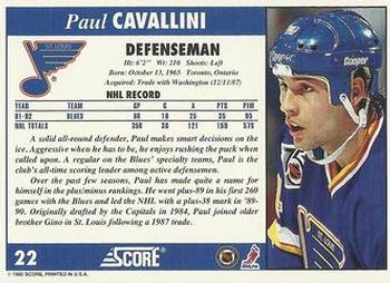 1992-93 Score #22 Paul Cavallini Back