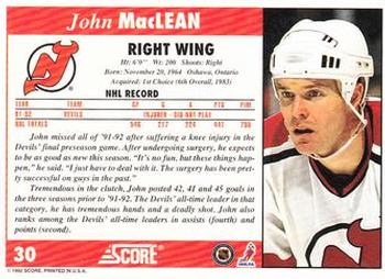 1992-93 Score #30 John MacLean Back