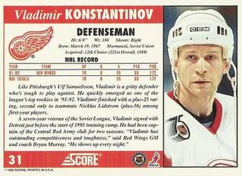 1992-93 Score #31 Vladimir Konstantinov Back