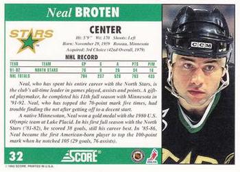 1992-93 Score #32 Neal Broten Back