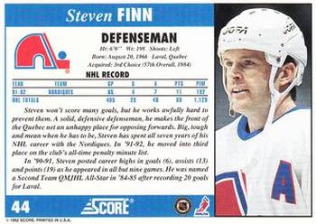 1992-93 Score #44 Steven Finn Back