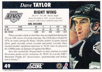 1992-93 Score #49 Dave Taylor Back