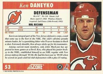 1992-93 Score #53 Ken Daneyko Back