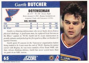 1992-93 Score #65 Garth Butcher Back