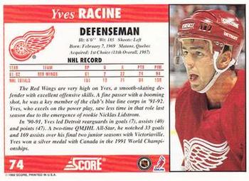 1992-93 Score #74 Yves Racine Back