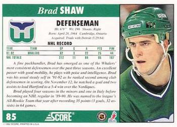 1992-93 Score #85 Brad Shaw Back