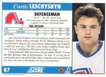 1992-93 Score #87 Curtis Leschyshyn Back