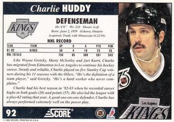 1992-93 Score #92 Charlie Huddy Back