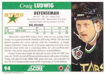 1992-93 Score #94 Craig Ludwig Back