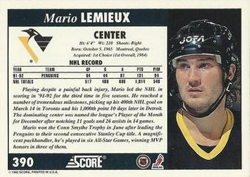 1992-93 Score #390 Mario Lemieux Back