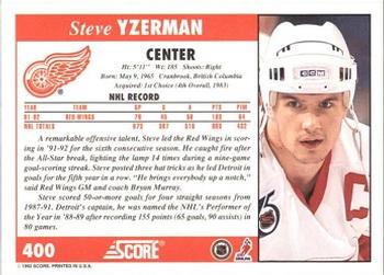 1992-93 Score #400 Steve Yzerman Back