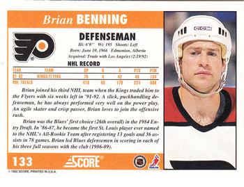 1992-93 Score #133 Brian Benning Back