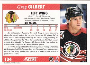 1992-93 Score #134 Greg Gilbert Back