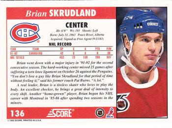 1992-93 Score #136 Brian Skrudland Back