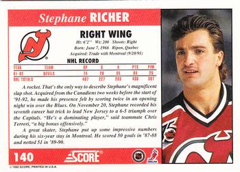 1992-93 Score #140 Stephane Richer Back