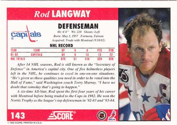 1992-93 Score #143 Rod Langway Back