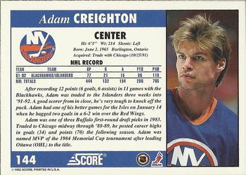 1992-93 Score #144 Adam Creighton Back