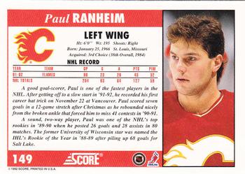 1992-93 Score #149 Paul Ranheim Back