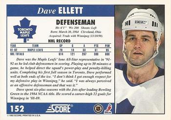 1992-93 Score #152 Dave Ellett Back