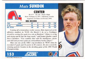 1992-93 Score #153 Mats Sundin Back