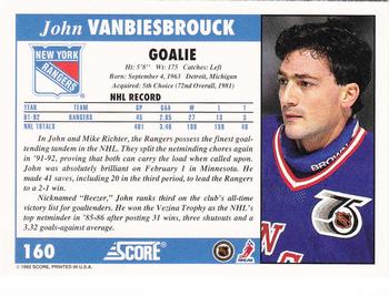 1992-93 Score #160 John Vanbiesbrouck Back