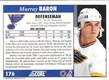 1992-93 Score #176 Murray Baron Back