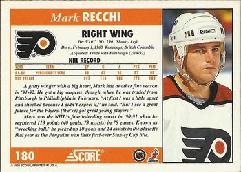 1992-93 Score #180 Mark Recchi Back