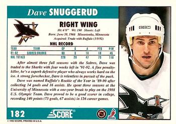 1992-93 Score #182 Dave Snuggerud Back