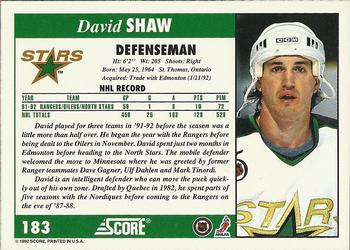 1992-93 Score #183 David Shaw Back