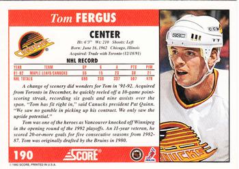 1992-93 Score #190 Tom Fergus Back