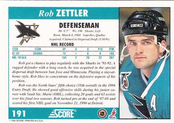 1992-93 Score #191 Rob Zettler Back