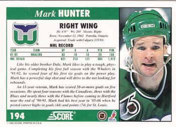 1992-93 Score #194 Mark Hunter Back
