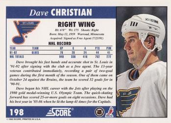 1992-93 Score #198 Dave Christian Back