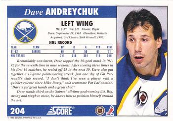 1992-93 Score #204 Dave Andreychuk Back