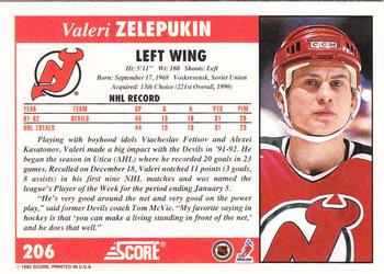 1992-93 Score #206 Valeri Zelepukin Back