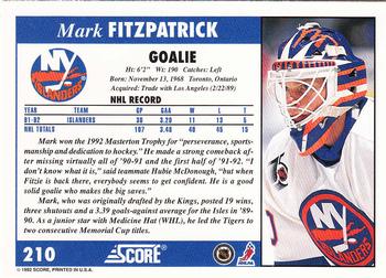 1992-93 Score #210 Mark Fitzpatrick Back