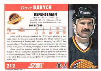 1992-93 Score #212 Dave Babych Back