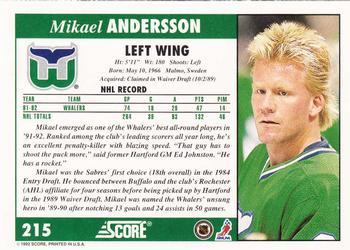 1992-93 Score #215 Mikael Andersson Back