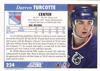 1992-93 Score #224 Darren Turcotte Back