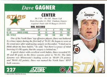 1992-93 Score #227 Dave Gagner Back